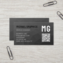 Tarjeta De Visita Código QR de monograma de malla geométrica gris os
