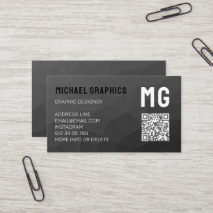 Tarjeta De Visita Código QR de monograma de malla geométrica gris os