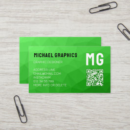 Tarjeta De Visita Código QR de monograma de malla geométrica verde c