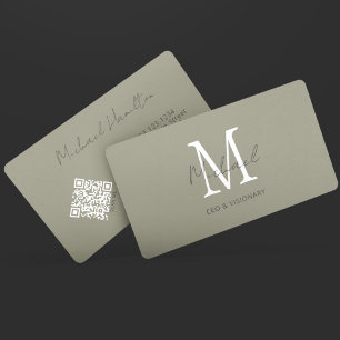 Tarjeta De Visita Código QR de Monograma de Peltre Moderno