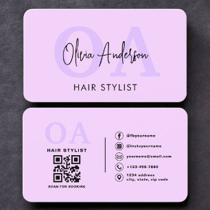 Tarjeta De Visita Código QR de monograma de peluquería púrpura