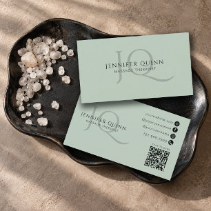 Tarjeta De Visita Código QR de monograma de terapeuta de masaje mini