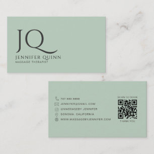 Tarjeta De Visita Código QR de monograma de terapeuta de masaje mini
