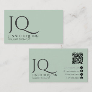 Tarjeta De Visita Código QR de monograma de terapeuta de masaje mini