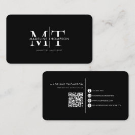 Tarjeta De Visita Código QR de monograma de tipografía moderna negro