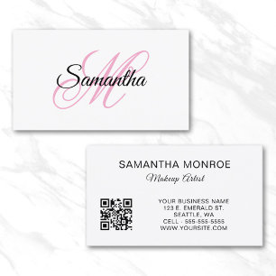 Tarjeta De Visita Código QR de monograma elegante rosa