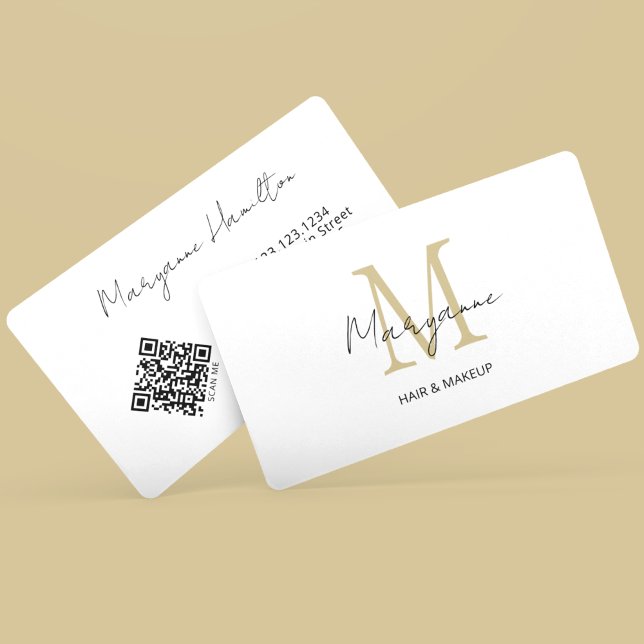 Tarjeta De Visita Código QR de monograma en oro blanco (Subido por el creador)