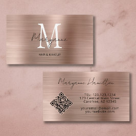Tarjeta De Visita Código QR de monograma en oro rosa