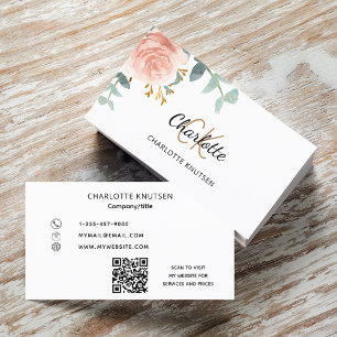 Tarjeta De Visita código Qr de monograma floral de oro de Rosa