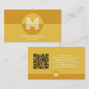Tarjeta De Visita Código QR de monograma geométrico amarillo mostaza