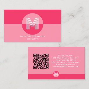 Tarjeta De Visita Código QR de monograma geométrico magenta rosa mod