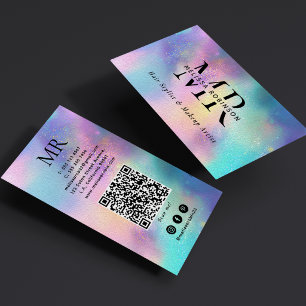 Tarjeta De Visita Código QR de Monograma Holográfico Moderno y Redes