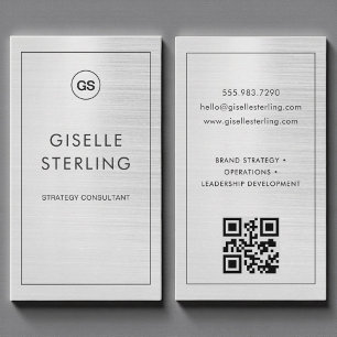 Tarjeta De Visita Código QR de monograma metálico moderno de lujo