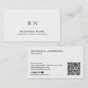 Tarjeta De Visita Código QR de Monograma Minimalista Moderno y Redes