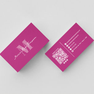 Tarjeta De Visita Código QR de monograma moderno profesional rosa