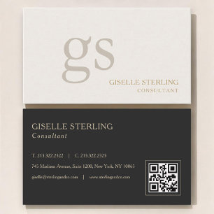 Tarjeta De Visita Código QR de monograma neutral beige profesional
