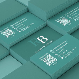 Tarjeta De Visita Código QR de monograma profesional elegante azul v