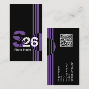 Tarjeta De Visita Código QR de monograma púrpura abstracto geométric