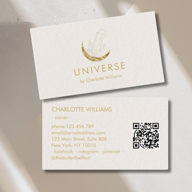 Tarjeta De Visita Código QR de Moon Crystal Energy Healer (Moon Crystal Energy Healer QR-Code Business Card - Beige Gold)