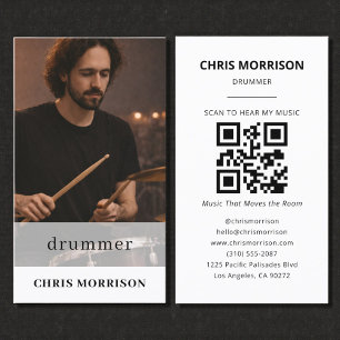 Tarjeta De Visita Código QR de Música de Baterista Foto