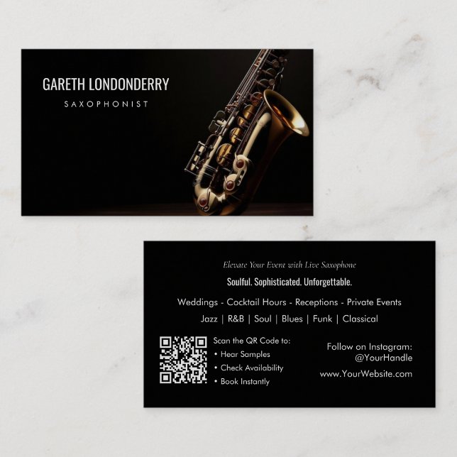 Tarjeta De Visita Código QR de Músico Saxofonista Profesional Modern (Modern Professional Saxophonist Musician QR Code Business Card)