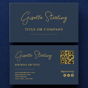 Tarjeta De Visita Código QR de Navy Blue Gold Professional Company