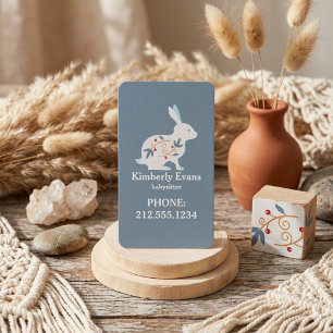 Tarjeta De Visita Código QR de niñera SCANDI Rabbit Floral Navy 