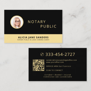Tarjeta De Visita Código QR de notaría foto profesional negro dorado