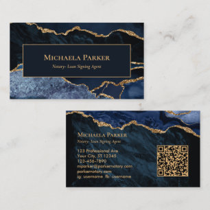 Tarjeta De Visita Código QR de Notario Profesional Ágata Dorada Azul