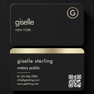 Tarjeta De Visita Código QR de Notario Público Black Gold