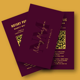 Tarjeta De Visita Código QR de Notario Público con Monograma Burgund