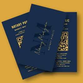 Tarjeta De Visita Código QR de Notario Público con Monograma Dorado