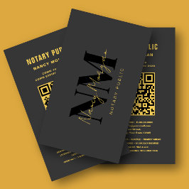 Tarjeta De Visita Código QR de Notario Público Monograma de Oro Negr