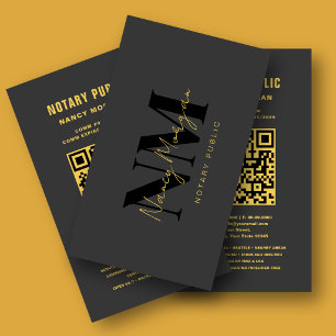 Tarjeta De Visita Código QR de Notario Público Monograma de Oro Negr