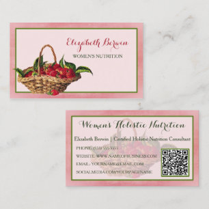 Tarjeta De Visita Código QR de nutrición para mujeres con fresas ros