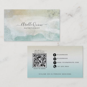 Tarjeta De Visita Código QR de nutricionista de acuarela moderna