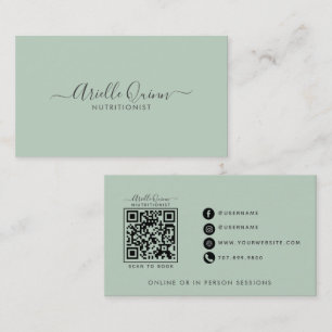 Tarjeta De Visita Código QR de Nutricionista Minimalista Moderno en
