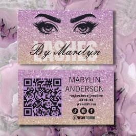 Tarjeta De Visita Código QR de Ombre Lash Tech Purple and Gold Purpu