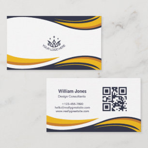 Tarjeta De Visita Código QR de onda corporativa elegante con logotip