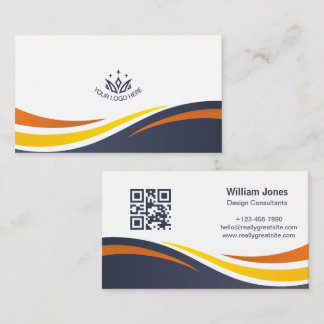 Tarjeta De Visita Código QR de onda corporativa moderna con logotipo