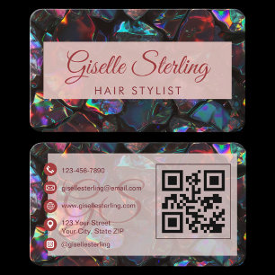 Tarjeta De Visita Código QR de Opalo Negro para Estilista de Cabello