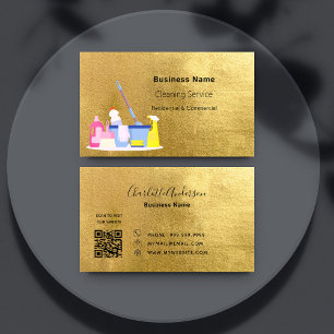Tarjeta De Visita Código QR de oro del servicio de limpieza