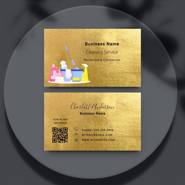 Tarjeta De Visita Código QR de oro del servicio de limpieza (Subido por el creador)