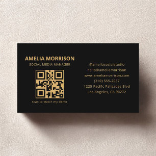 Tarjeta De Visita Código QR de oro negro Profesional Minimalista