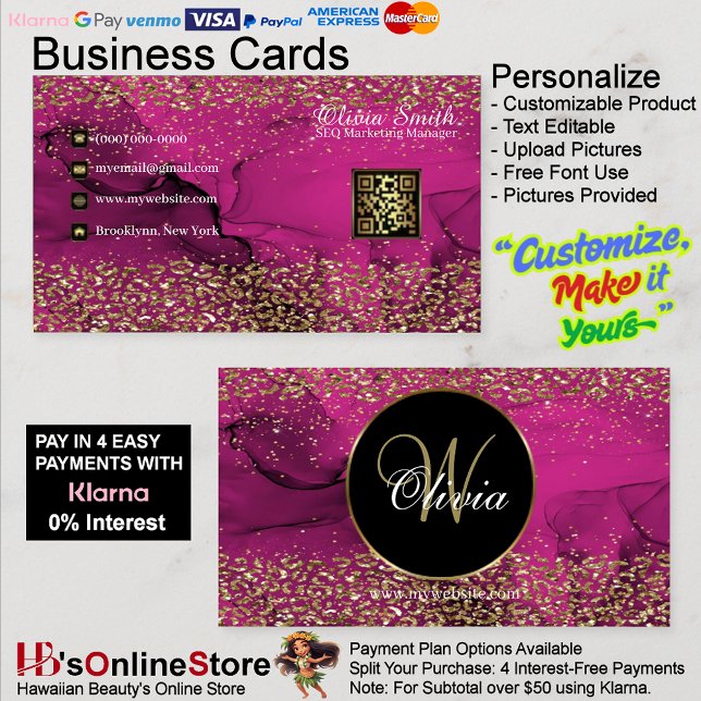 Tarjeta De Visita Código QR de oro rosa elegante monograma (Monogram Elegant Classy Pink Gold QR Code Business Card 38.)