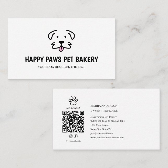 Tarjeta De Visita Código QR de Panadería de Golosinas para Perros Go (Anverso / Reverso)