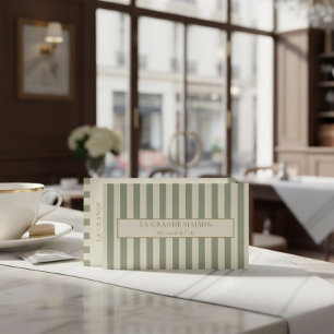 Tarjeta De Visita Código QR de Panadería Francesa de Rayas Chic Sage
