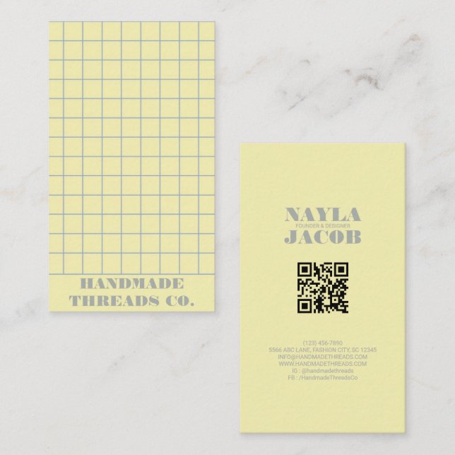 Tarjeta De Visita Código QR de patrón amarillo pálido revisado (Anverso / Reverso)