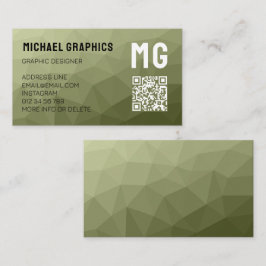Tarjeta De Visita Código QR de patrón de malla geométrica verde del