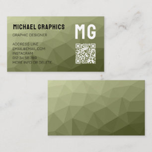Tarjeta De Visita Código QR de patrón de malla geométrica verde del 